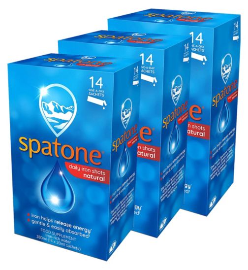 Spatone Daily Iron Shots 14 Sachets;Spatone Natural Liquid Iron Supplement 14s;Spatone Original 42 Day Bundle: 3 x Spatone Daily Iron Shots 14s