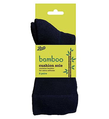 Boots Comfort Sole Bamboo Socks 2 pair pack Black Size 4-7