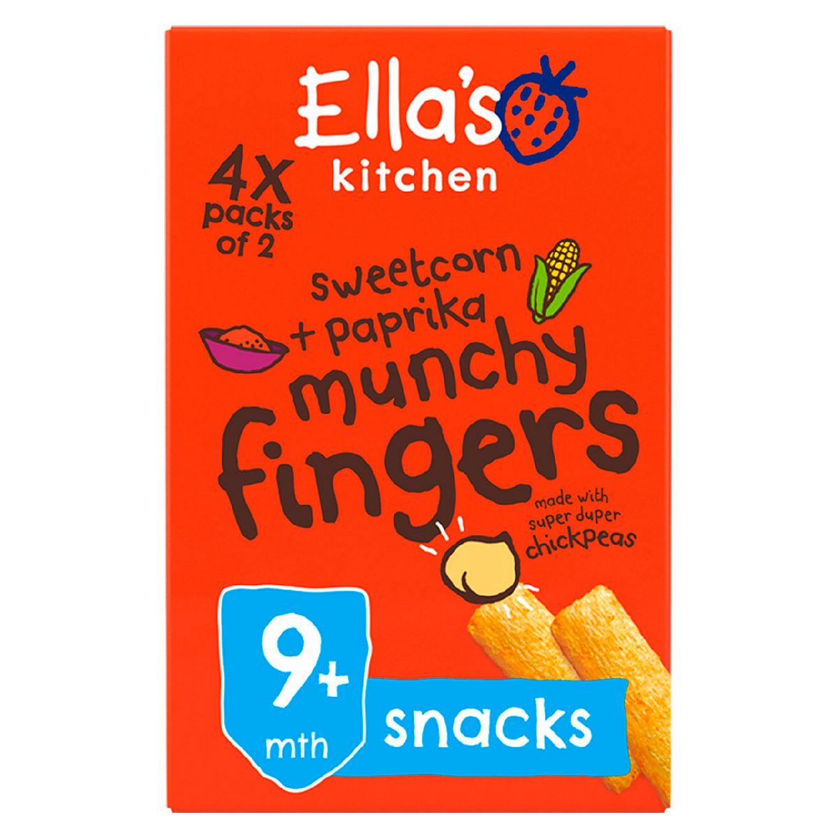 Ella's Kitchen Organic Sweetcorn And Paprika Munchy Fingers Multipack Baby Snack 9+ Months 4X12g