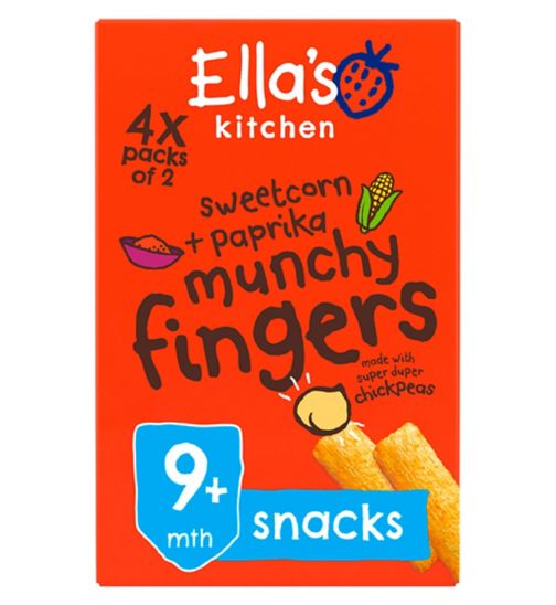 Ella's Kitchen Organic Sweetcorn and Paprika Munchy Fingers Multipack Baby Snack 9+ Months 4x12g
