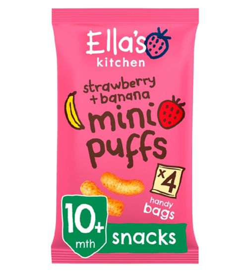 Ella's Kitchen Organic Strawberry and Banana Mini Puffs Multipack Baby Snack 10+ Months 4x8g