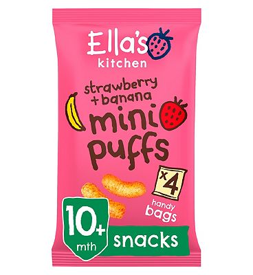 Ella’s Kitchen Organic Strawberry and Banana Mini Puffs Multipack Baby Snack 10+ Months 4x8g