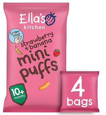 Ellas Kitchen Organic Strawberry And Banana Mini Puffs Multipack Baby Snack 10 Plus Months 4X8G