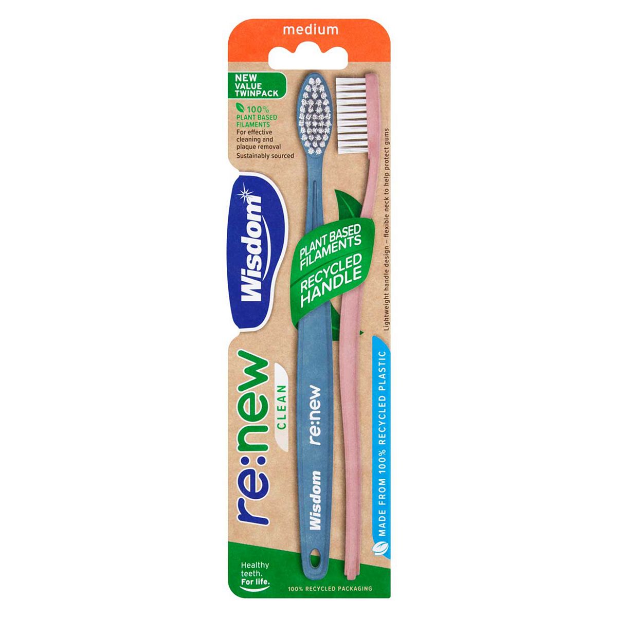 Wisdom Re:new Clean Toothbrush Medium Twin Pack