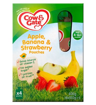 Cow & Gate Apple, Banana & Strawberry Fruit Puree Pouch Multipack 4 x 100g
