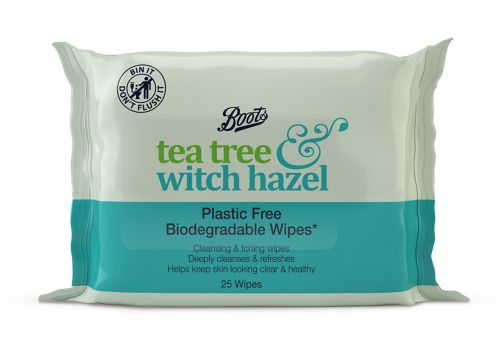 Boots Tea Tree & Witch Hazel Biodegradable Cleansing & Toning Wipes 25s