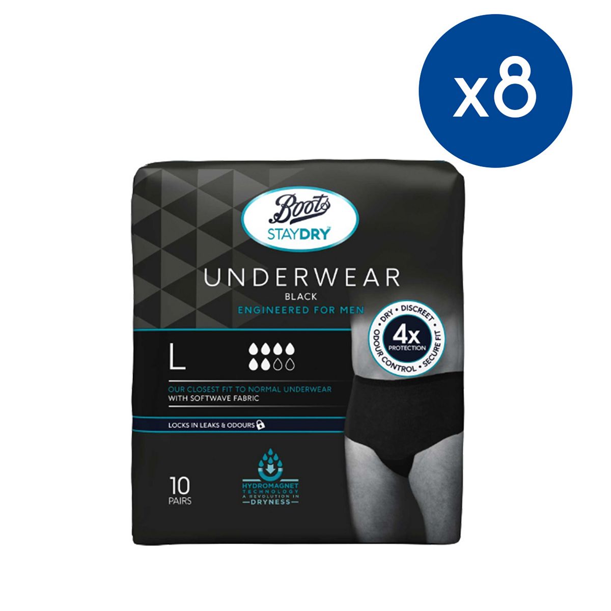 Staydry Boots Men's Underwear Pants Large - 80 Pairs (8 Pack Bundle)
