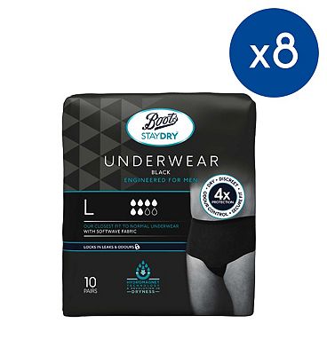 Boots Staydry Men's Underwear Pants Large - 80 Pairs (8 Pack Bundle)