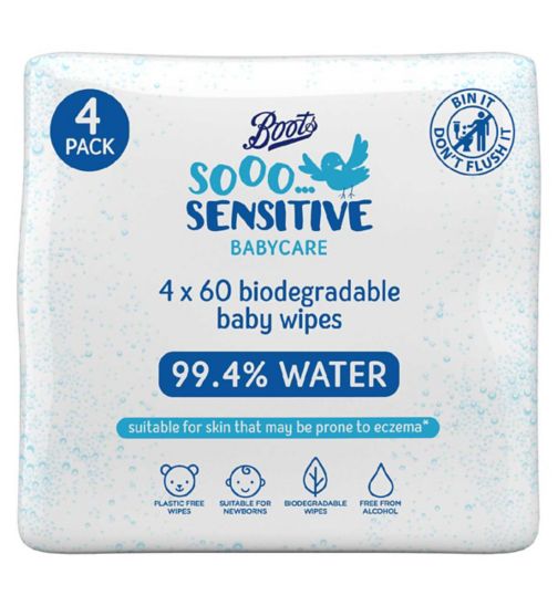 Boots Sooo Sensitive Biodegradable Wipes 60s 4s 