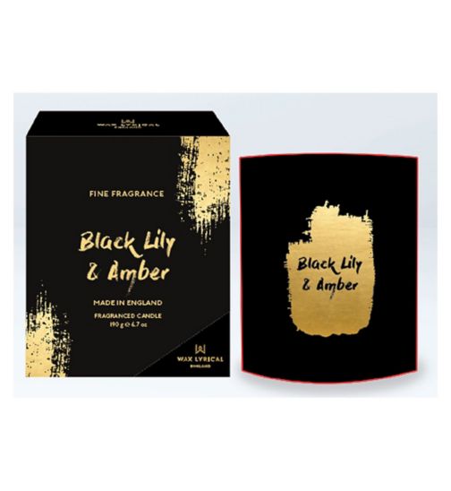 Wax Lyrical Fine Fragrance wax filled candle in glass black lily and amber 190g