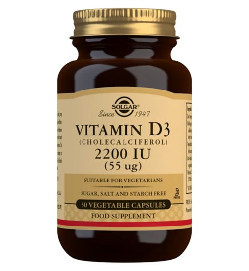 Solgar Vitamin D3 (Cholecalciferol) 2200 IU (55µg) - 50 Capsules