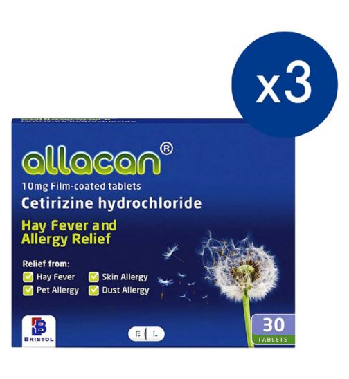 Allacan 10mg Film-coated Tablets - 30 Tablets;Allacan 10mg Film-coated Tablets - 30 Tablets (3 Packs) Bundle;Allacan Cetrizine Hydrochloride 10mg Tablets 30S