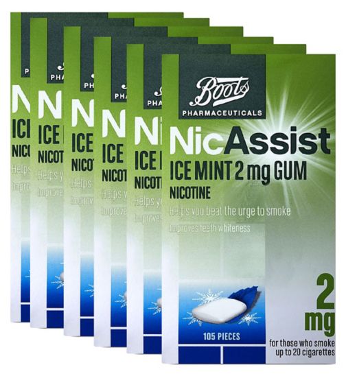 Boots NicAssist Ice Mint 2mg Gum - 105 Pieces;Boots NicAssist Ice Mint 2mg Gum - 6 x 105 Pieces Bundle;Boots NicAssist Ice Mint 2mg Gum 105s