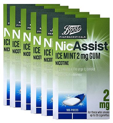 Boots NicAssist Ice Mint 2mg Gum - 6 x 105 Pieces Bundle