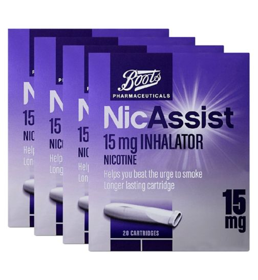 Boots NicAssist 15mg Inhalator 20 Cartridges;Boots NicAssist 15mg Inhalator 20 Cartridges x 4 Bundle;Boots NicAssist 15mg Inhalator Nicotine 20 Cartridges