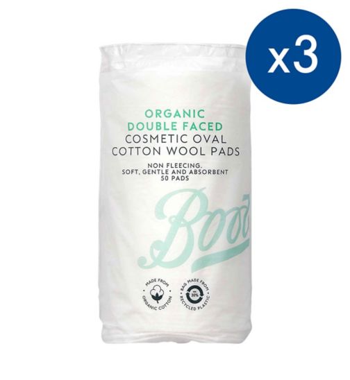 Boots Double Faced Oval Cotton Pads 50s;Organic Double Faced Cosmetic Oval Cotton Wool Pads 50 pads;Pack of 3 Boots double faced oval cotton wool pads 50