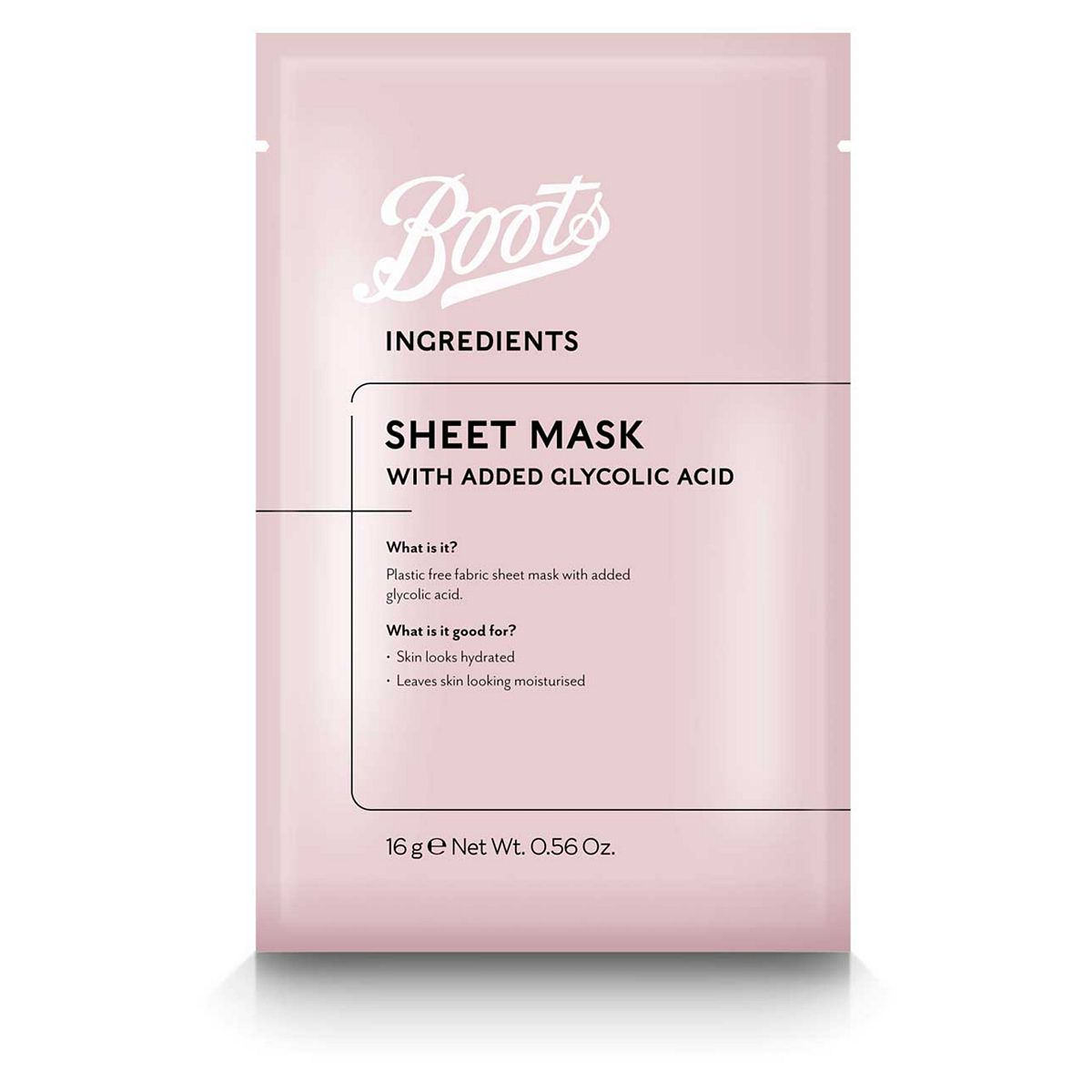 Boots Ingredients Sheet Mask With Added Glycolic Acid