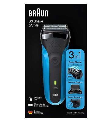 Braun Series 3 Shave and Style Electric Shaver, Wet & Dry Razor for Men - Black/Blue 310BT