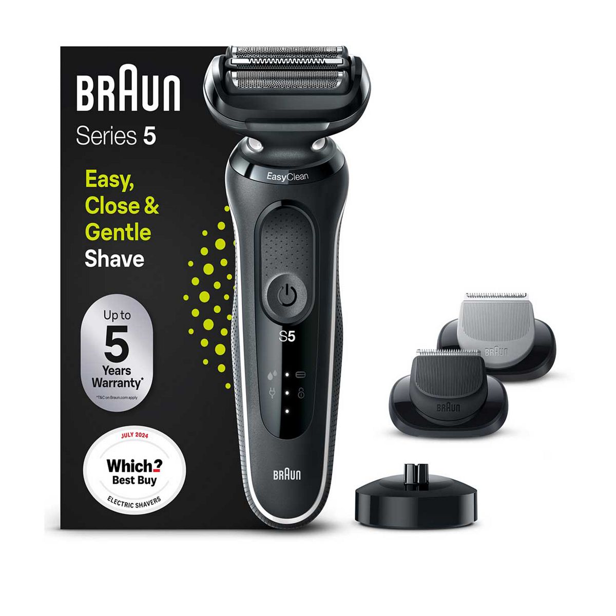 Braun Series 5 Electric Shaver With Charging Stand And 2 Easy Click Attachments - White 50-W4650Cs