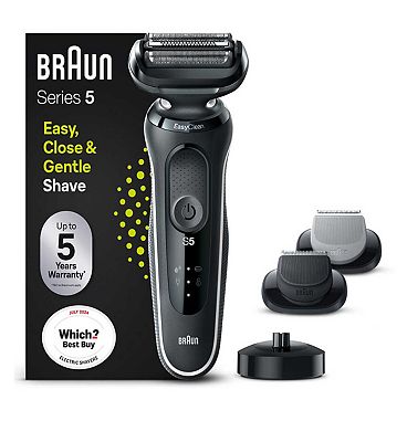 Braun Series 5 Electric Shaver with Charging Stand and 2 Easy Click Attachments - White 50-W4650cs