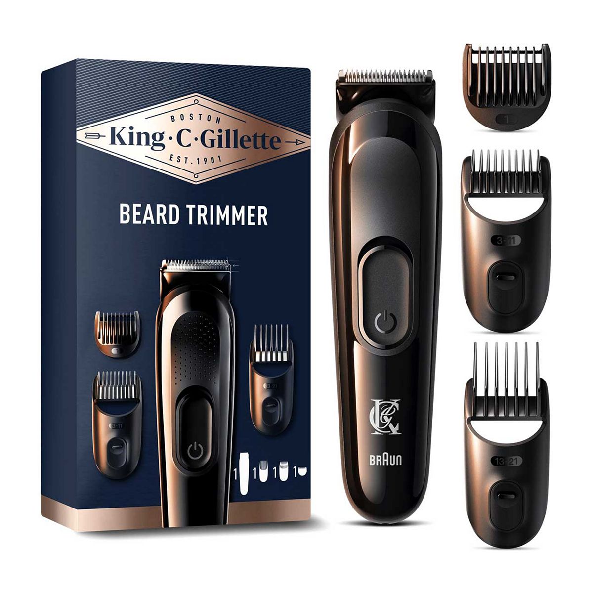 Gillette King C. Cordless Beard Trimmer Hair Clipper Kit With 3 Interchangeable Combs