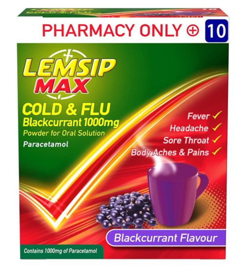 Lemsip Max Cold & Flu Blackcurrant 1000mg 10 Sachets