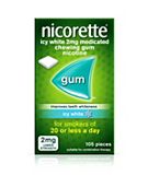 Nicorette Icy White Flavour 2mg Lower Strength Medicated Chewing Gum Nicotine 105 Pieces
