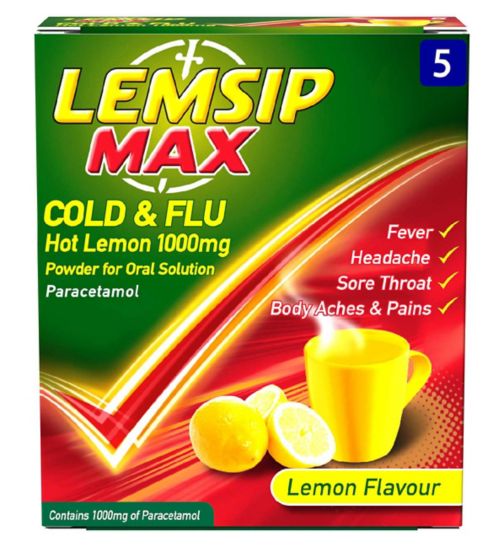 Lemsip Max Cold & Flu Hot Lemon 1000mg 5 sachets