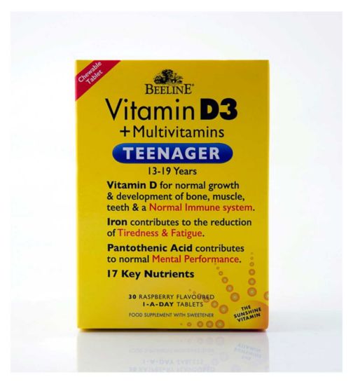 Beeline Teenager Vitamin D3 + Multivitamins 30 Raspberry Flavoured Tablets