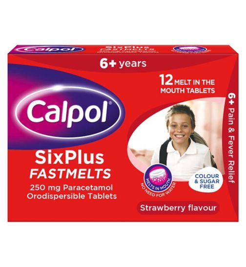 Calpol 6+years fastmelts 250mg Paracetamol Strawberry flavour 12 tablets
