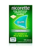 Nicorette Original Flavour 2mg Lower Strength Medicated Chewing Gum Nicotine 105 Pieces