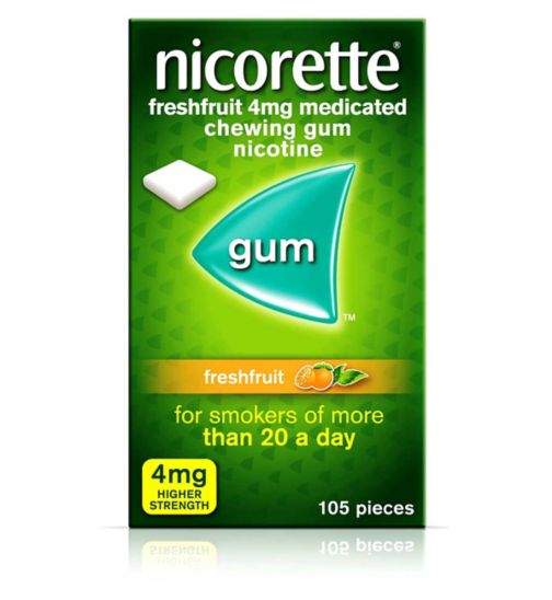 Nicorette Freshfruit Flavour 4mg Higher Strength Medicated Chewing Gum Nicotine 105 Pieces