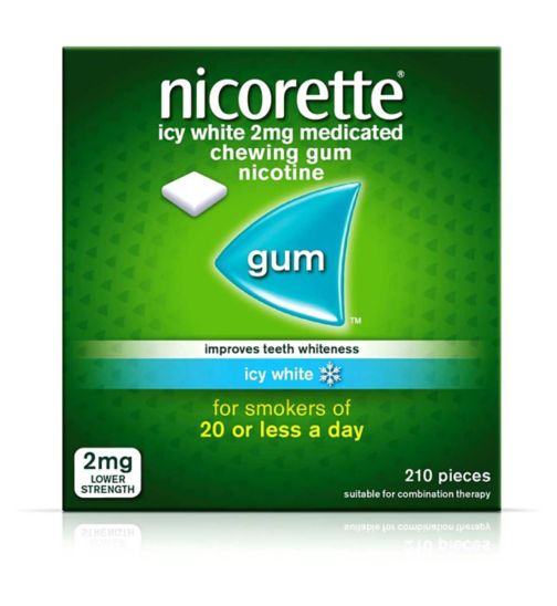 Nicorette Icy White Flavour 2mg Lower Strength Medicated Chewing Gum Nicotine 210 Pieces