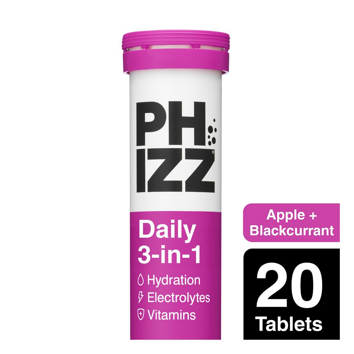 Phizz Apple & Blackcurrant 3-In-1 Hydration, Electrolytes And Vitamins Effervescent (20 Tablets)