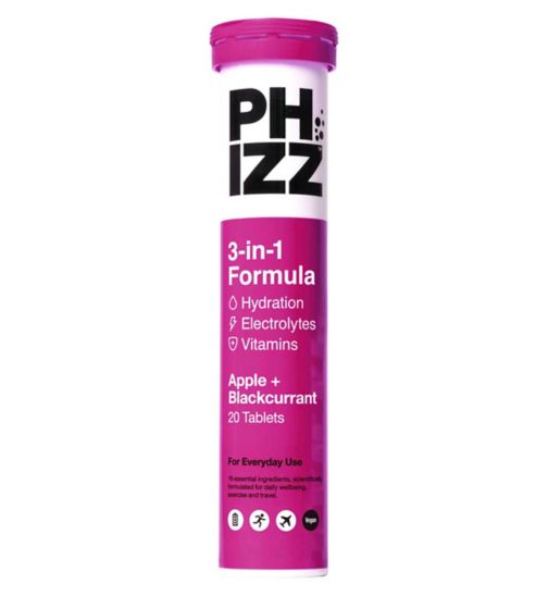 Phizz Apple & Blackcurrant 3-in-1 Hydration, Electrolytes and Vitamins Effervescent (20 Tablets)