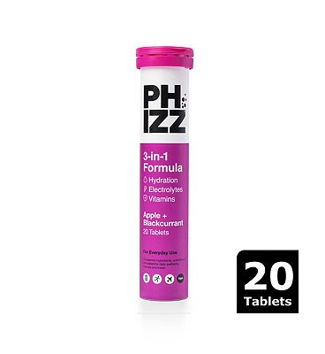 Phizz Apple & Blackcurrant 3-in-1 Hydration, Electrolytes and Vitamins Effervescent (20 Tablets)