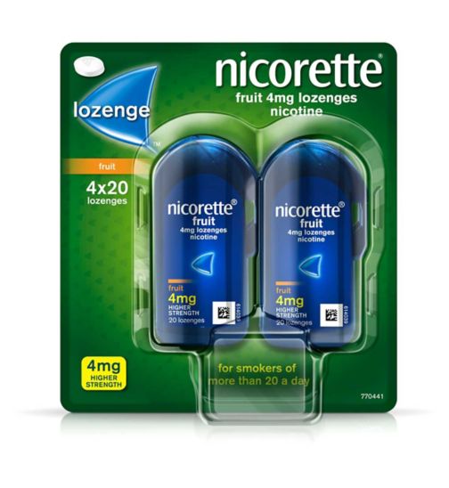 Nicorette Fruit Flavour 4mg Higher Strength Nicotine 4 x 20 Lozenges