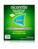 Nicorette Original Flavour 2mg Lower Strength Medicated Chewing Gum Nicotine 210 Pieces