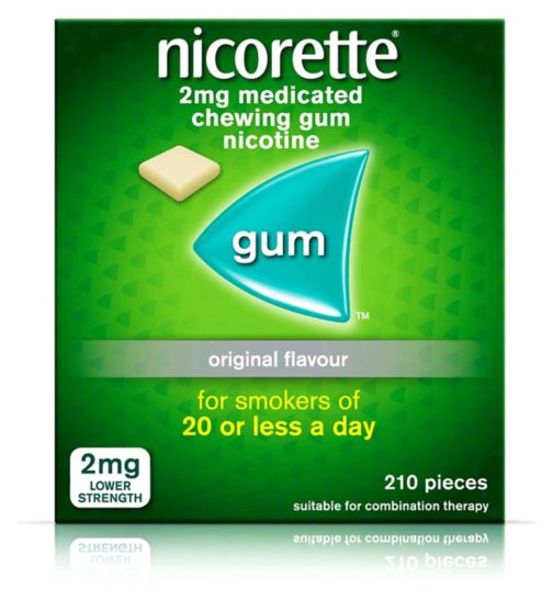 Nicorette Original Flavour 2mg  Lower Strength Medicated Chewing Gum Nicotine 210 Pieces