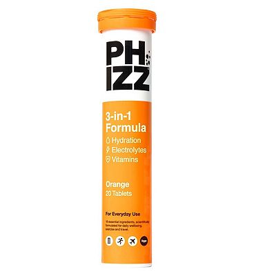 Phizz Orange 3-in-1 Hydration, Electrolytes and Vitamins Effervescent Tablets - 20 Tablets
