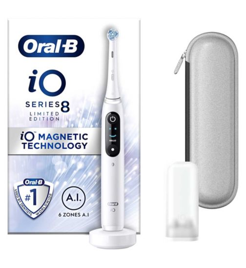 Oral B iO8™ Electric Toothbrush White Alabaster with Limited Edition Travel Case