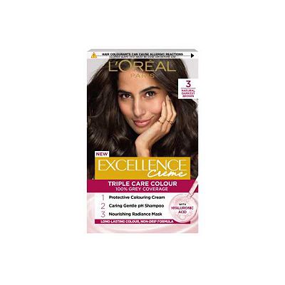 LOral Paris Excellence Crme Permanent Hair Dye, Up to 100% Grey Hair Coverage, 3 Natural Darkest Bro