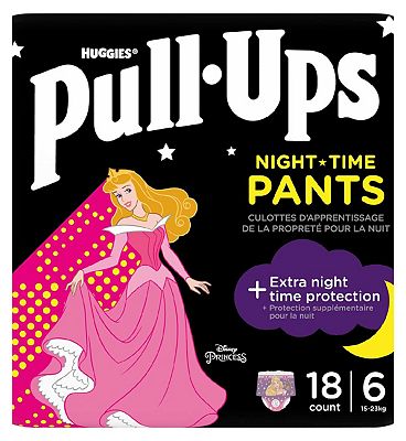 Huggies Pull-Ups Trainers Night, Girl, Size 2-4 Years, Nappy Size 5-6+, 18 BIG KID Training Pants