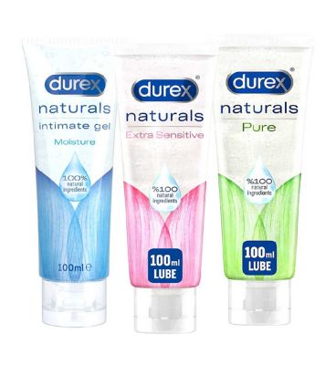 Durex Naturals Extra Sensitive Intimate Gel - 100ml;Durex Naturals Intimate Gel - 100ml;Durex Naturals Lube Bundle (3 x 100ml);Durex Naturals Moisture Intimate Gel - 100ml;Durex Naturals Water Based Extra Sensitive Lubricant Gel - 100 ml;Durex Naturals Water Based Moisture Lubricant Gel - 100ml;Durex Naturals Water Based Pure Lubricant Gel - 100 ml