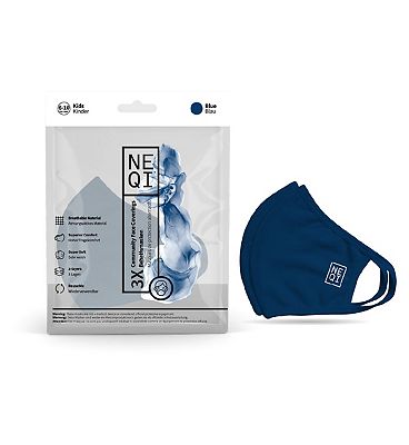 NEQI 3PLY Reusable Face Masks - 3 Pack (Kids 6-10 - Blue)