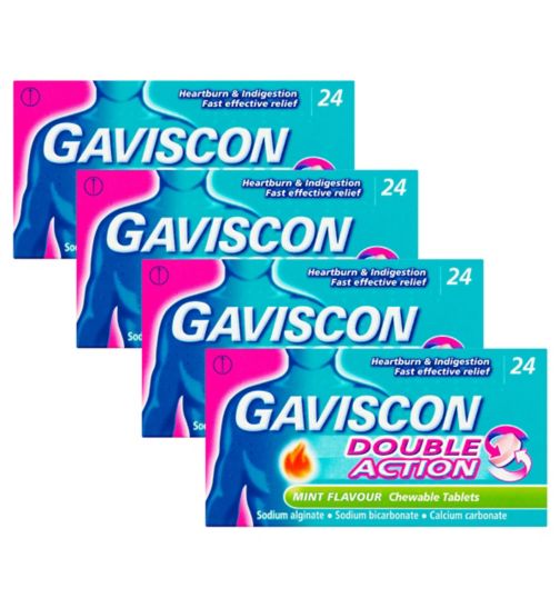 Gaviscon Bundle: 4 x 24 Gaviscon Double Action Mint Flavour Chewable Tablets;Gaviscon DA Heartburn & Indigestion 24;Gaviscon Double Action Heartburn & Indigestion Tablets Mint x24