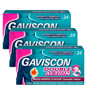 Gaviscon Bundle: 4 x 24 Gaviscon Double Action Mixed Berries Chewable Tablets