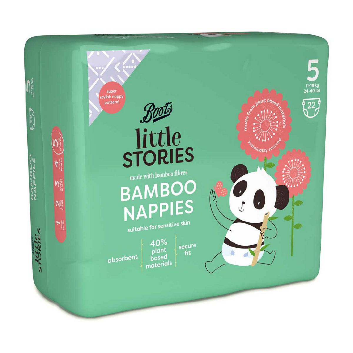   Little Stories Bamboo Nappy Size 5 22 Pack