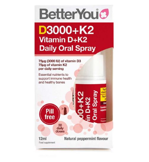 BetterYou D3000 + K2 Vitamin D + K2 Daily Oral Spray 12ml
