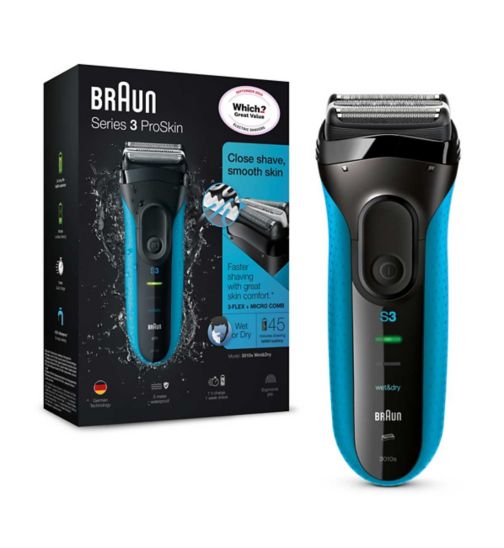 Braun Series 3 ProSkin 3010s Electric Shaver, Black/Blue - Rechargeable Electric Razor